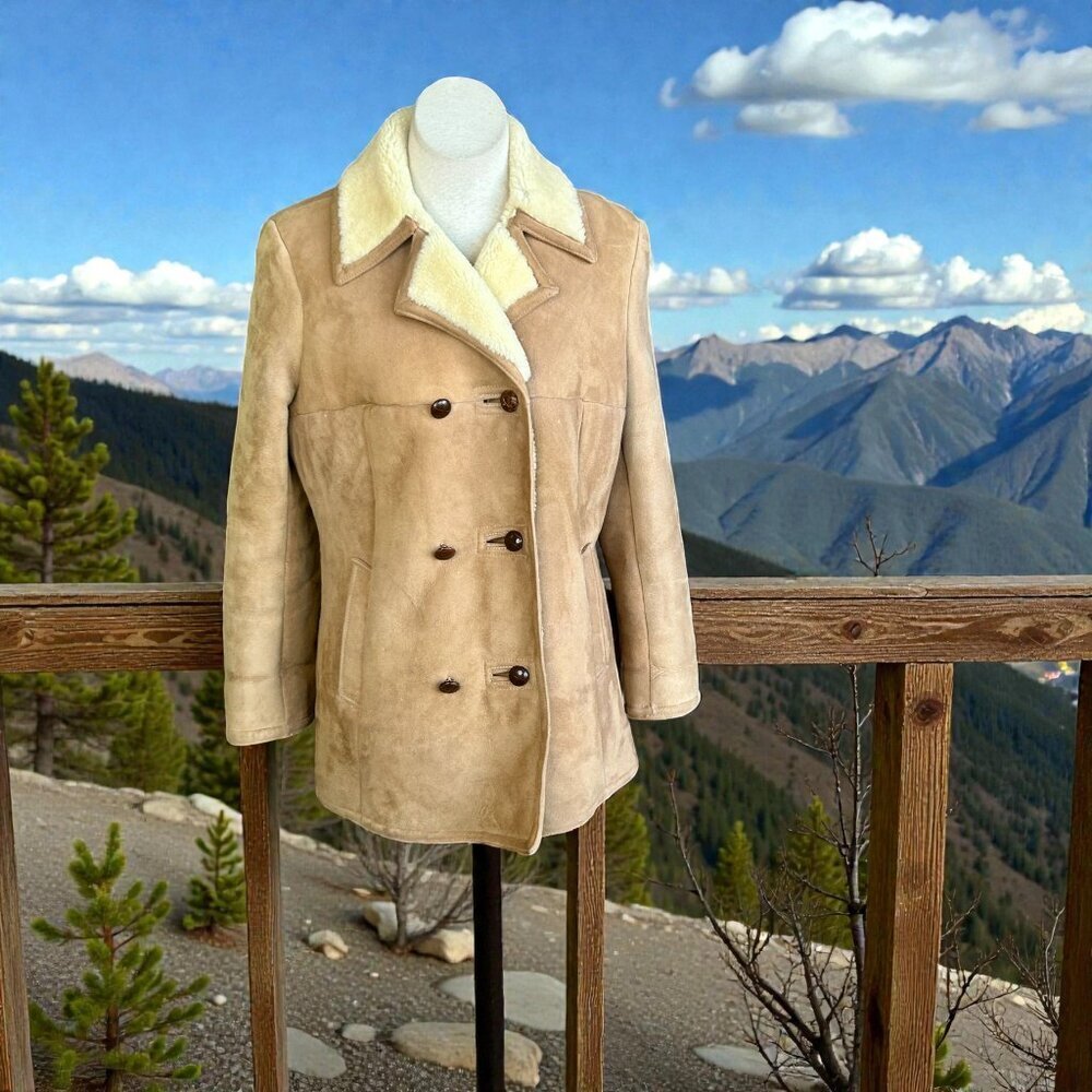 Abercrombie & Fitch Vintage Lambskin Suede and Shearling Double Breasted Jacket